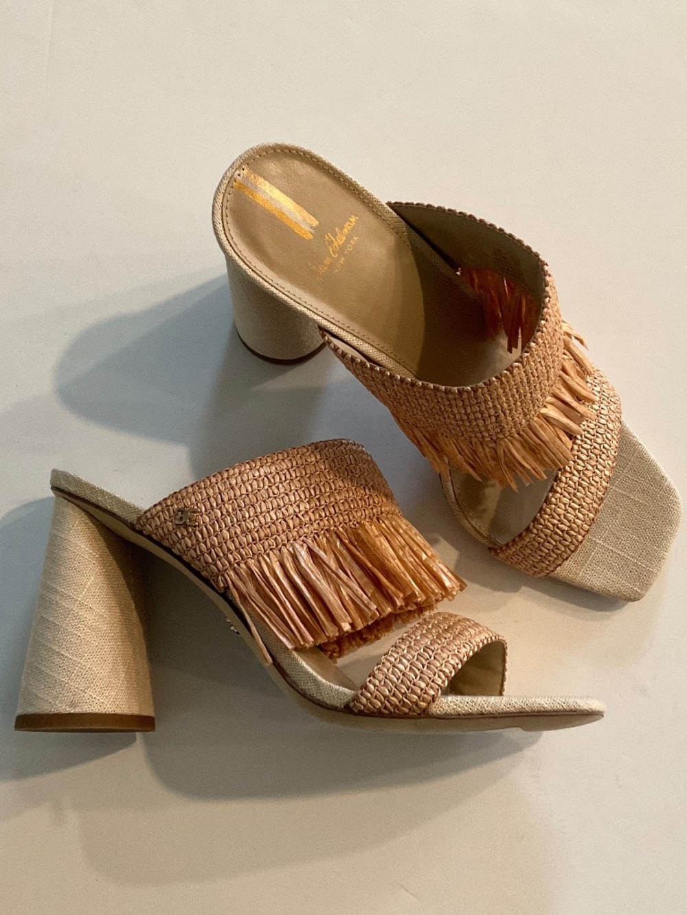 SAM EDELMAN Kamryn Block Heel Mule Raffia Size 8.5 NWT